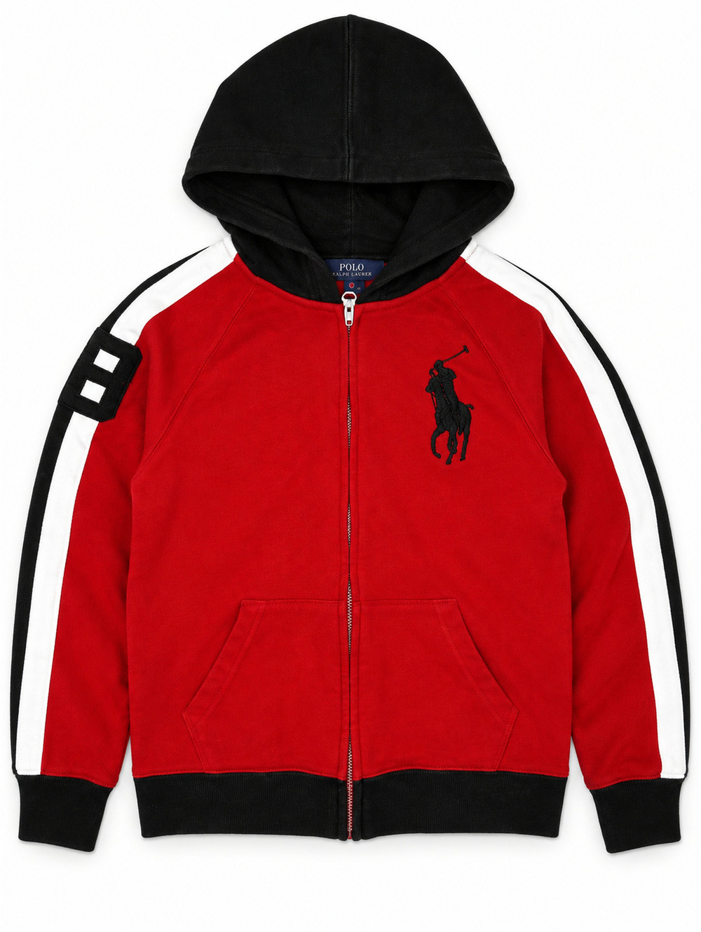 Polo Ralph Lauren Boys' Red and Black Zip-Up Hoodie Sweatshirt Size L (14-16)